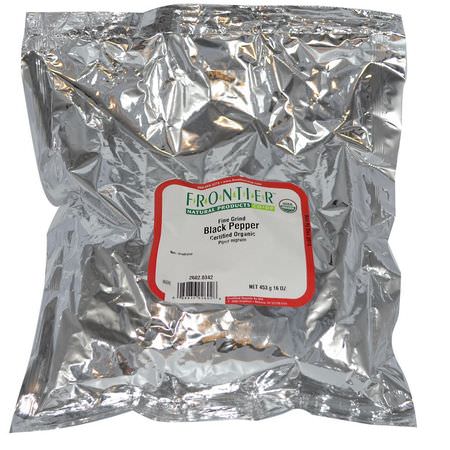 辣椒, 香料: Frontier Natural Products, Organic Fine Grind Black Pepper, 16 oz (453 g)