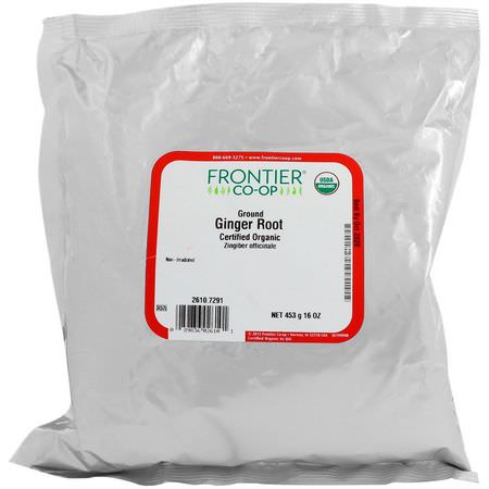 生薑香料: Frontier Natural Products, Organic Ground Ginger Root, 16 oz (453 g)