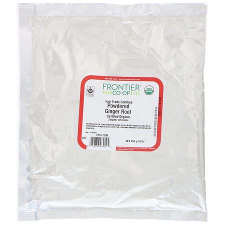 生薑香料: Frontier Natural Products, Organic Powdered Ginger Root, 16 oz (453 g)