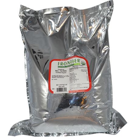 奶粉, 飲料: Frontier Natural Products, Organic Powdered Non-Fat Milk, 5 lbs (2.267 kg)