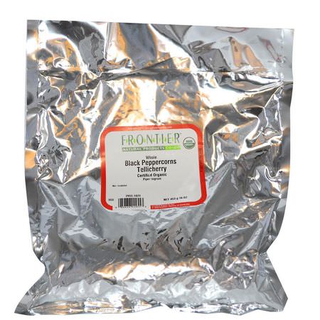 辣椒, 香料: Frontier Natural Products, Organic Whole Black Peppercorns Tellicherry, 16 oz (453 g)