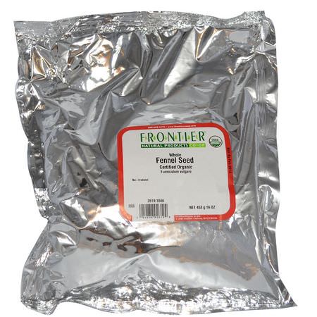 茴香香料: Frontier Natural Products, Organic Whole Fennel Seed, 16 oz (453 g)