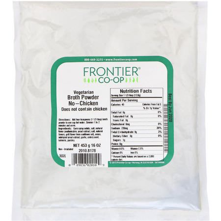 肉湯, 肉湯: Frontier Natural Products, Vegetarian Broth Powder, No-Chicken, 16 oz (453 g)