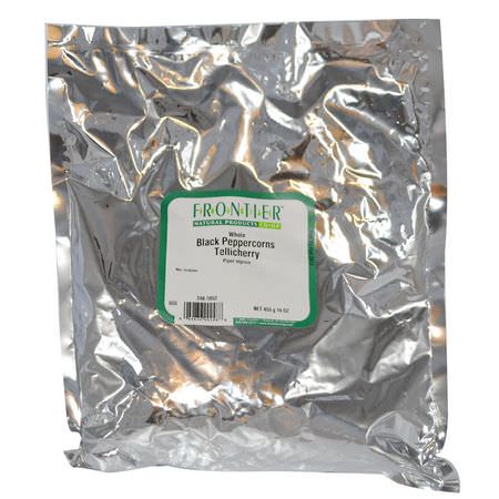 辣椒, 香料: Frontier Natural Products, Whole Black Peppercorns Tellicherry, 16 oz (453 g)