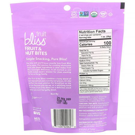 蔬菜小吃, 水果: Fruit Bliss, Fruit & Nut Bites, Figs + Dates + Hazelnuts, 4 oz (113 g)