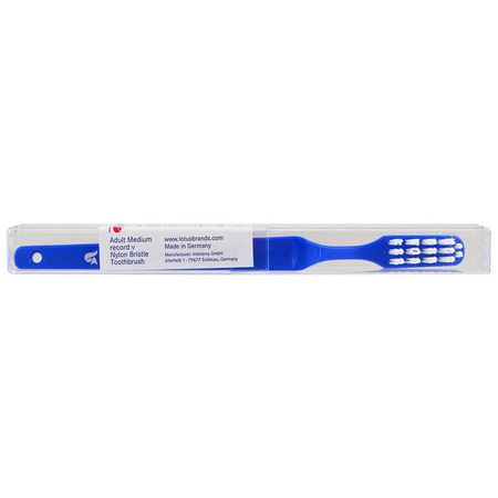 牙刷, 口腔護理: Fuchs Brushes, Record V, Nylon Bristle Toothbrush, Adult Medium, Blue, 1 Toothbrush