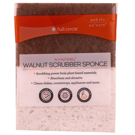 房屋, 清潔用品: Full Circle, In A Nutshell, Walnut Scrubber Sponge, 2 Pack, 4.4