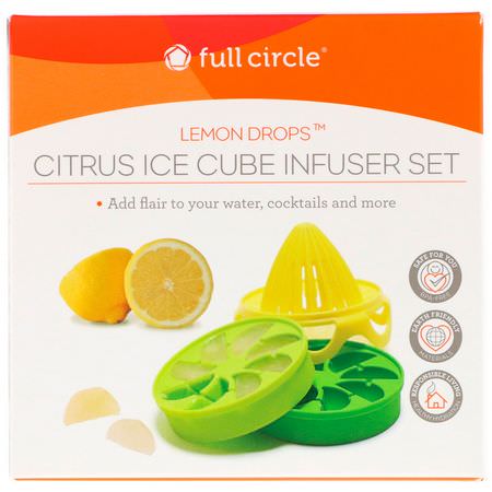 家庭, 家居用品: Full Circle, Lemon Drops, Citrus Ice Cube Infuser Set, 1 Set
