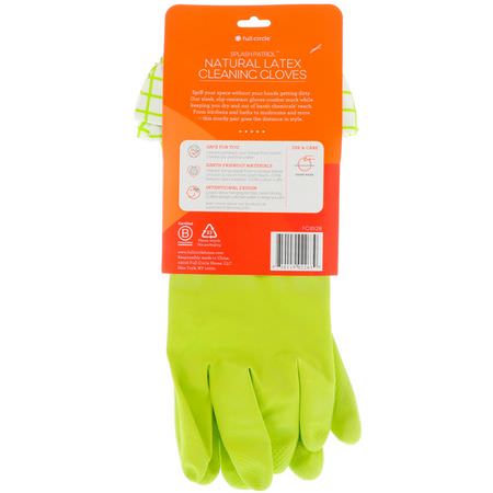 洗碗, 清潔: Full Circle, Splash Patrol, Natural Latex Cleaning Gloves, M/L, Green, 1 Pair