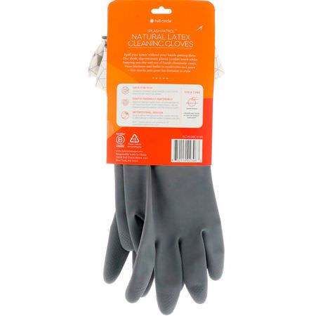 洗碗, 清潔: Full Circle, Splash Patrol, Natural Latex Cleaning Gloves, Size S/M, Grey, 1 Pair