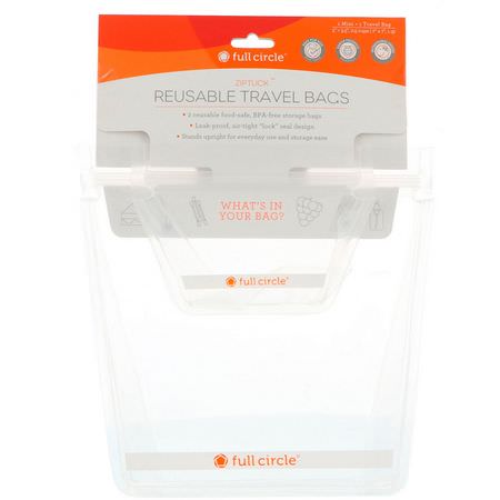 容器, 食物儲藏: Full Circle, ZipTuck, Reusable Travel Bags, Clear, 1 Mini + 1 Travel
