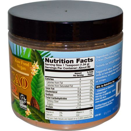 可可, 超級食品: FunFresh Foods, Organic, Raw Cacao Powder, 5 oz (140 g)