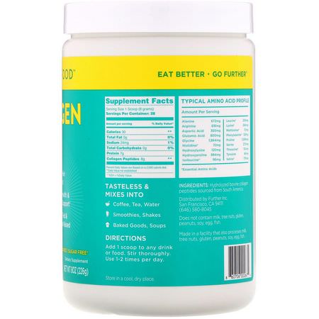 膠原補充劑, 關節: Further Food, Collagen Peptides, Pure Protein Powder, Unflavored, 8 oz (226 g)