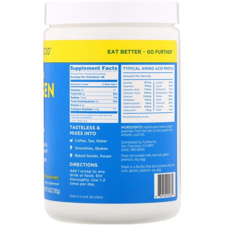 膠原蛋白補充劑, 關節: Further Food, Premium Marine Collagen Peptides, Unflavored, 6.5 oz (185 g)