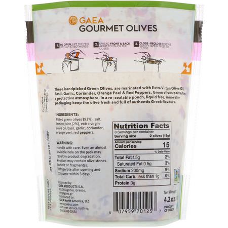 橄欖, 超級食物: Gaea, Gourmet Olives, Marinated Pitted Green Olives, 4.2 oz (120 g)