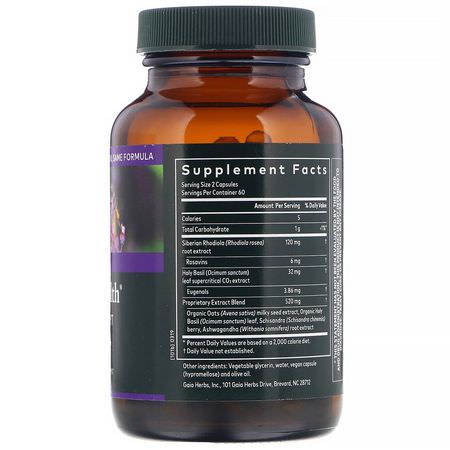 腎上腺, 補品: Gaia Herbs, Adrenal Health, Daily Support, 120 Vegan Liquid Phyto-Caps