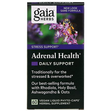 壓力, 腎上腺: Gaia Herbs, Adrenal Health, Daily Support, 60 Vegan Liquid Phyto-Caps