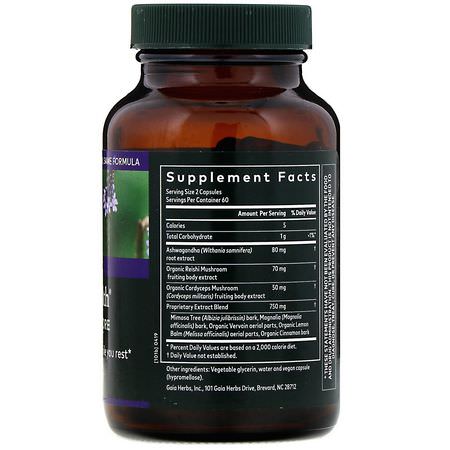 腎上腺, 補品: Gaia Herbs, Adrenal Health, Nightly Restore, 120 Vegan Liquid Phyto-Caps