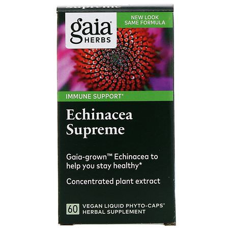 流感, 咳嗽: Gaia Herbs, Echinacea Supreme, 60 Vegan Liquid Phyto-Caps