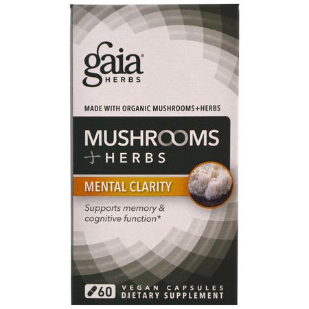 記憶, 認知: Gaia Herbs, Mushroom + Herbs, Mental Clarity, 60 Vegan Capsules