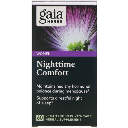 睡眠, 補品: Gaia Herbs, Nighttime Comfort for Women, 60 Vegan Liquid Phyto-Caps
