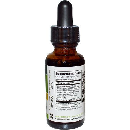 流感, 咳嗽: Gaia Herbs, Echinacea Supreme, Organic, 1 fl oz (30 ml)