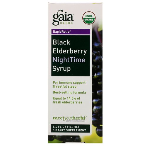 Gaia Herbs, Rapid Relief, Black Elderberry NightTime Syrup, 5.4 fl oz (160 ml) Review