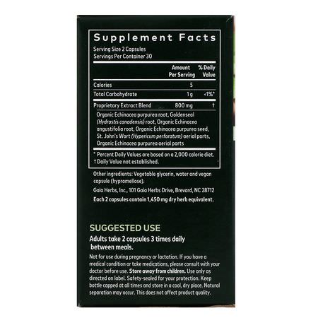 免疫, 補品: Gaia Herbs, Echinacea Goldenseal, 60 Vegan Liquid Phyto-Caps