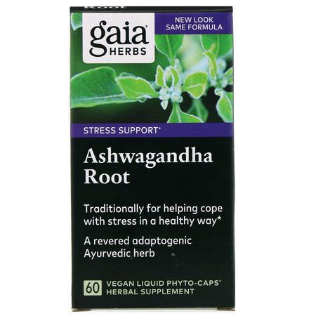 Stress, Ashwagandha: Gaia Herbs, Ashwagandha Root, 60 Vegan Liquid Phyto-Caps