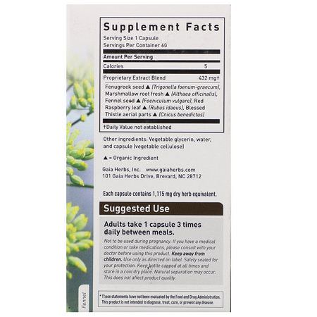 草藥, 順勢療法: Gaia Herbs, SystemSupport, Lactation Support, 60 Vegetarian Liquid Phyto-Caps