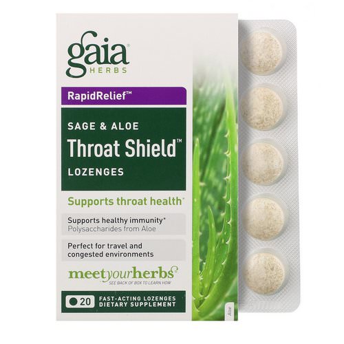 Gaia Herbs, Throat Shield Lozenges, Sage & Aloe, 20 Fast-Acting Lozenges Review