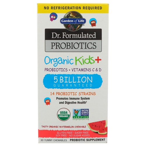 Garden of Life, Dr. Formulated Probiotics, Organic Kids+, Probiotics + Vitamins C & D, 5 Billion, Tasty Organic Watermelon, 30 Yummy Chewables Review