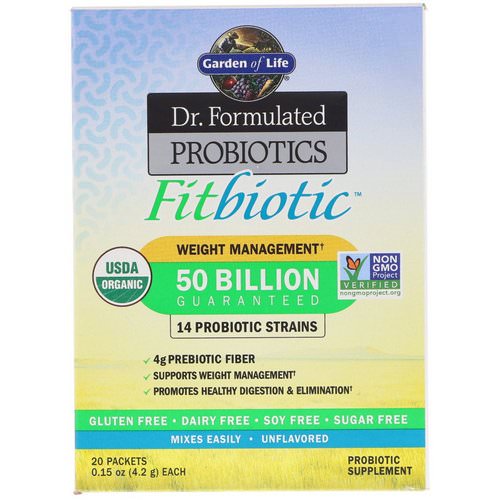 Garden of Life, Organic, Dr. Formulated Probiotics Fitbiotic, Unflavored, 20 Packets, 0.15 oz (4.2 g) Each Review