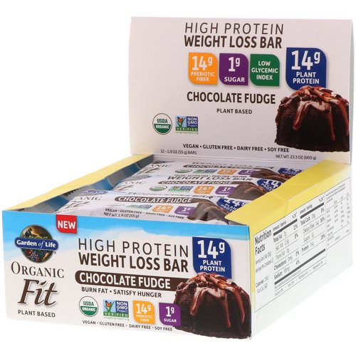 Garden of Life, Organic Fit, High Protein Weight Loss Bar, Chocolate Fudge, 12 Bars, 1.9 oz (55 g) Each Review