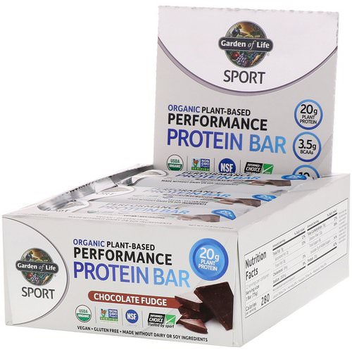Garden of Life, Sport, Organic Plant-Based Performance Protein Bar, Chocolate Fudge, 12 Bars, 2.7 oz (75 g) Each Review