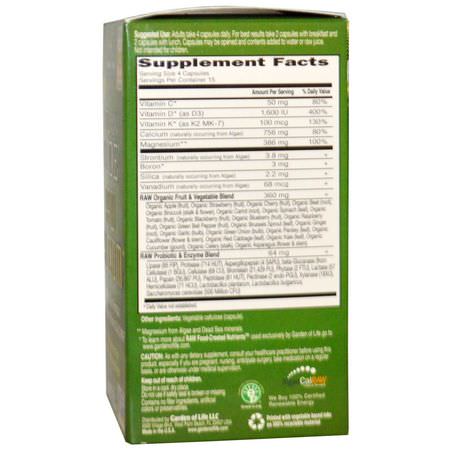 鈣, 礦物質: Garden of Life, Vitamin Code, Raw Calcium, 60 UltraZorbe Vegetarian Capsules