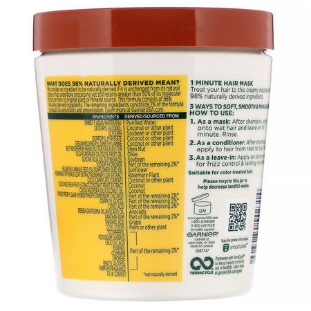 發膜, 護理: Garnier, Fructis, Nourishing Treat, 1 Minute Hair Mask, + Coconut Extract, 13.5 fl oz (400 ml)