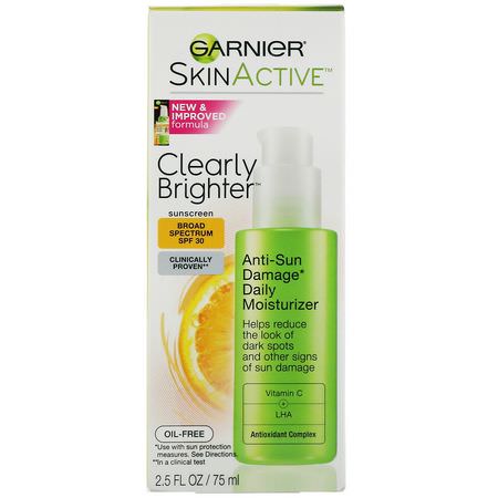 面部保濕霜, 護膚: Garnier, SkinActive, Clearly Brighter, Anti-Sun Damage Daily Moisturizer, SPF 30, 2.5 fl oz (75 ml)