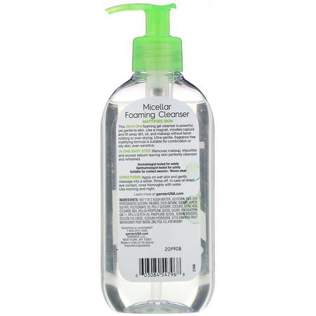 濕巾, 卸妝水: Garnier, SkinActive, Micellar Foaming Cleanser, All-in-1 Rinse Off, Combo/Oily Skin, 6.7 fl oz (200 ml)