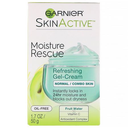 面部保濕霜, 皮膚護理: Garnier, SkinActive, Moisture Rescue Refreshing Gel-Cream, Normal/Combo Skin, 1.7 oz (50 g)
