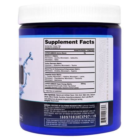 BCAA, 氨基酸: Gaspari Nutrition, HyperAmino, Blue Raspberry, 10.58 oz (300 g)