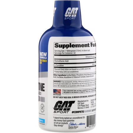 左旋肉鹼, 氨基酸: GAT, Liquid L-Carnitine, Blue Raspberry, 3000 mg, 16 oz (473 ml)