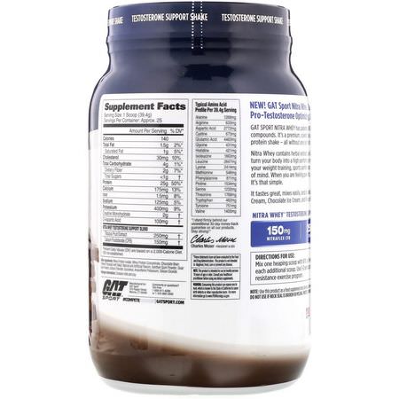 乳清蛋白, 運動營養: GAT, Nitra Whey, Testosterone Support Shake, Chocolate Ice Cream, 2.17 lb (984.3 g)