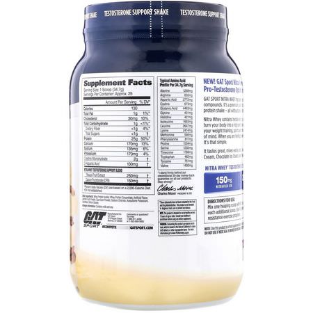 乳清蛋白, 運動營養: GAT, Nitra Whey, Testosterone Support Shake, Vanilla Ice Cream, 1.91 lb (866.4 g)