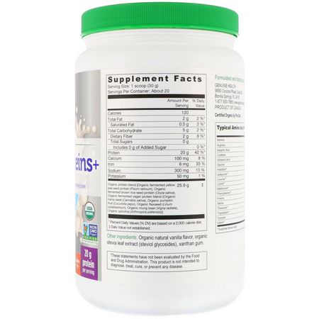 植物性, 植物性蛋白: Genuine Health, Fermented Organic Vegan Proteins+, Natural Vanilla Flavor, 1.3 lbs (600 g)
