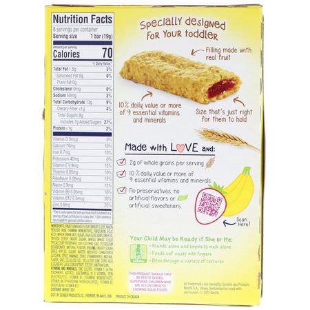 手指食品, 酒吧: Gerber, Cereal Bars, Strawberry Banana, Toddler, 8 Bars, 5.5 oz (156 g)