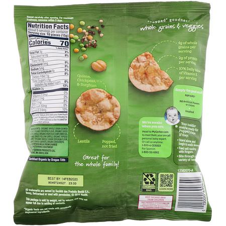 手指食品, 酒吧: Gerber, Organic Popped Crisps, 12+ months, Lentils, 2.64 oz (75 g)