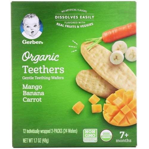Gerber, Organic Teethers, Gentle Teething Wafers, 7+ Months, Mango Banana Carrot, 24 Wafers, 1.7 oz (48 g) Review