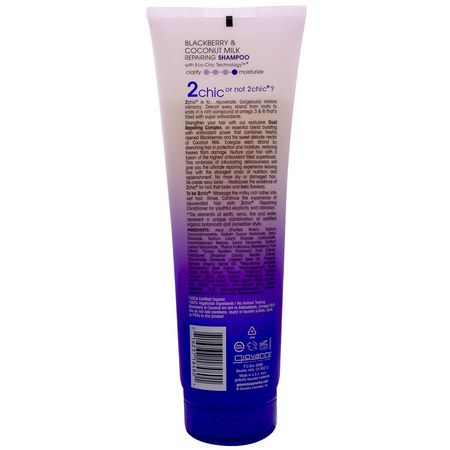 洗髮, 護髮: Giovanni, 2chic, Repairing Shampoo, for Damaged Over Processed Hair, Blackberry & Coconut Milk, 8.5 fl oz (250 ml)