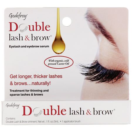 凝膠, 眉筆: Godefroy, Double Lash & Brow, Eyelash and Eyebrow Serum, 0.1 fl oz (3 ml)